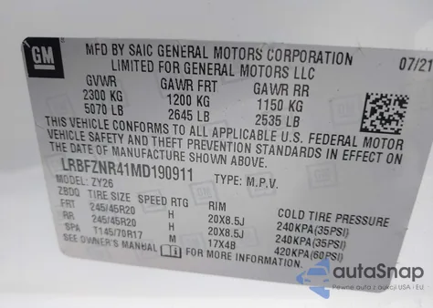 2021 Buick Envision Fwd Essence from USA, damaged, VIN LRBFZNR41MD190911